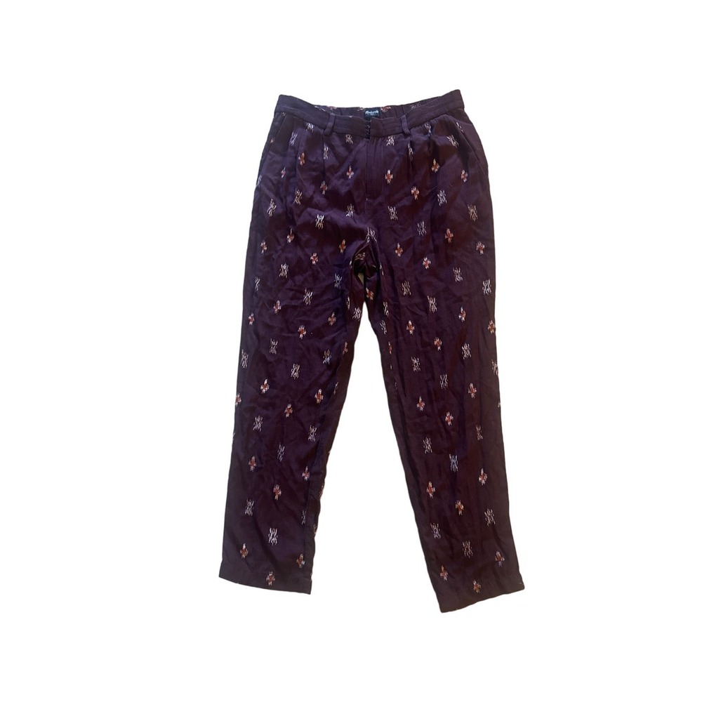 Women 2 Madewell A7083 Delancey Slouch Trousers Burgundy Ikat Pants Viscose